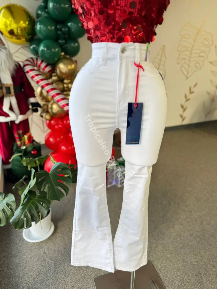 White High-Rise Stretch Jeans 1